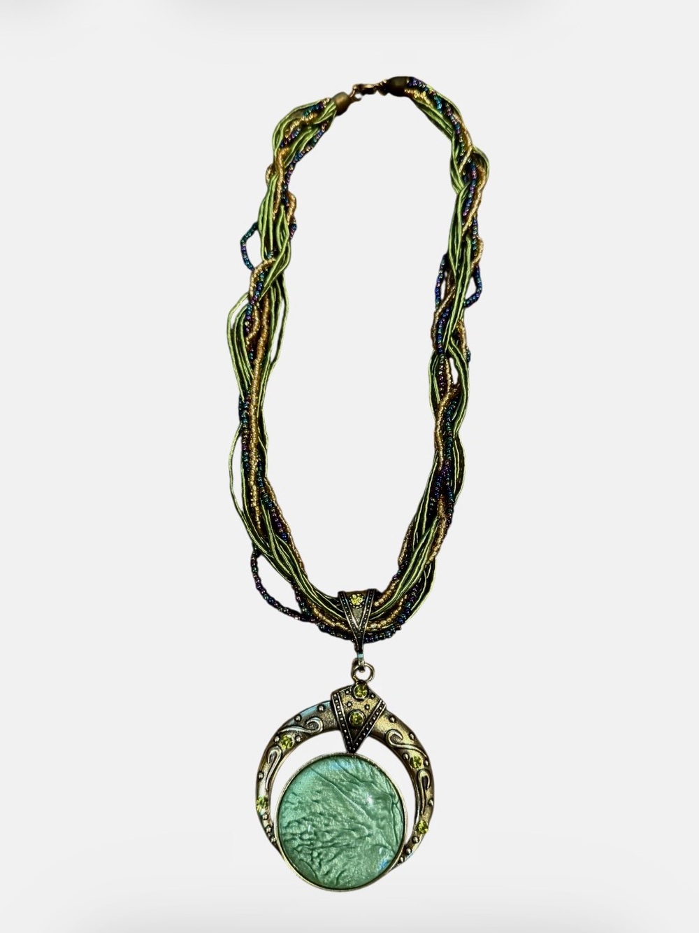 Bohemian Green Stone Pendant Multi-Strand Necklace - Picture 4 of 5